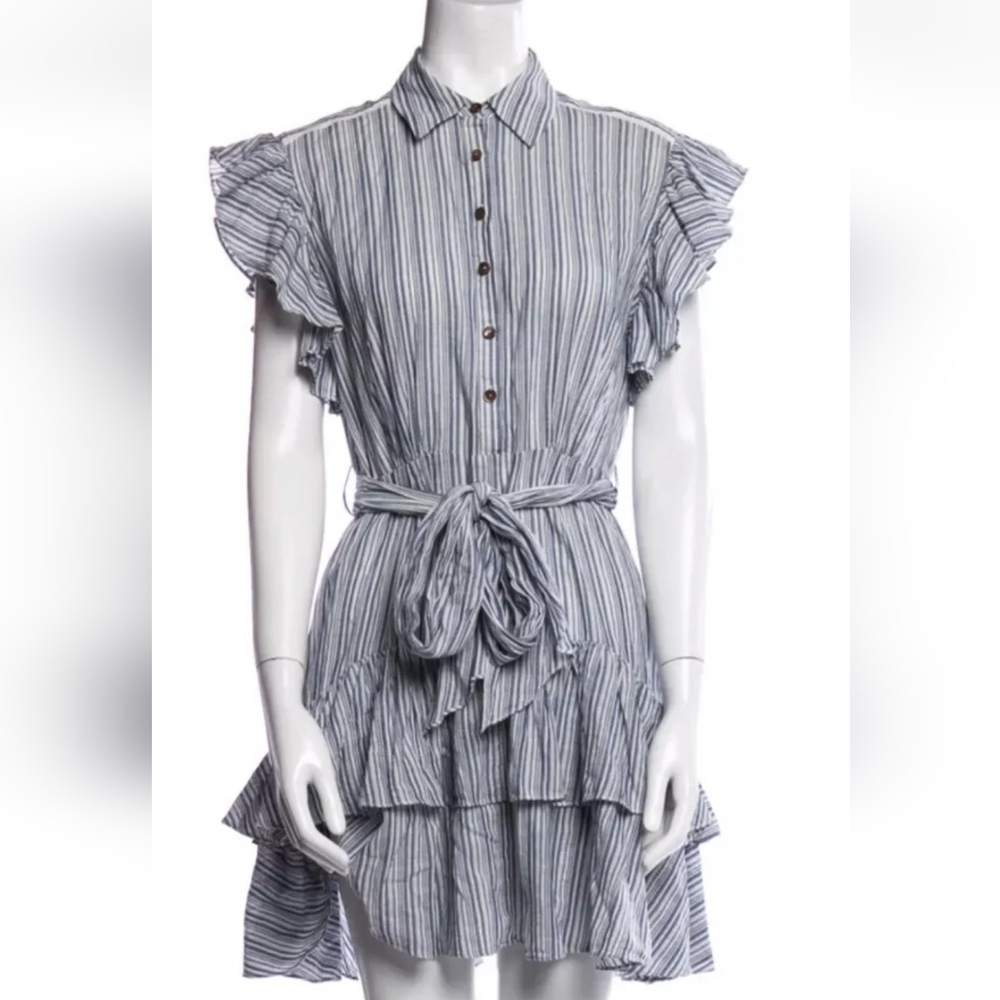 Rebecca Taylor Stripe Dress in Blue & White Size 8 Missing Belt - Picture 4 of 14